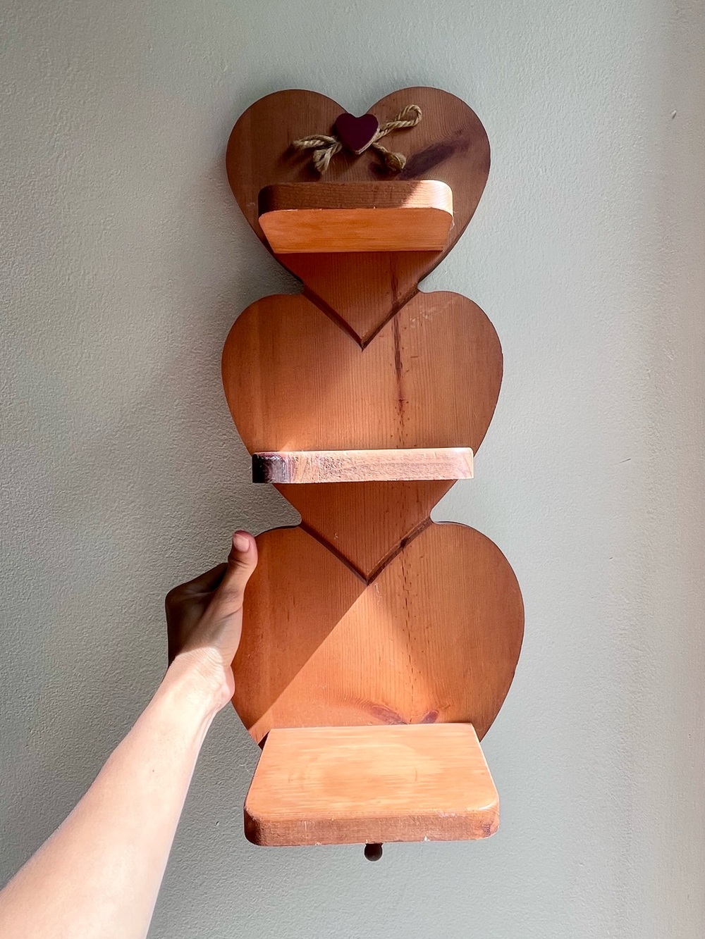 Vintage Wooden Heart Wall Shelf - Brown